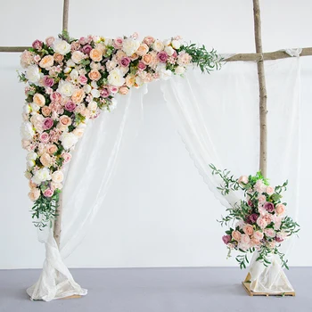 1,6 M x 1,6 M Hvid med lyserøde Roser med grønt græs Bryllup Blomst Væg Kunstig Silke Blomst Baggrund Bryllup Dekoration 31000