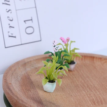 1 Stk 1/12 Dukkehus Miniature, Dukkehus Tilbehør Indendørs Flower Pot Model Med Grønne Planter, Potteplanter Landskab