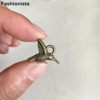 100 Kolibri Charms Antiqued Bronze Humming Bird Charms Falder 14*18mm Dobbeltsidet Fugl Charms Til Smykker at Gøre DIY 9532