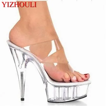 15 cm krystal høj-heeled sko/romantic sweet bride party prinsesse catwalk viser resultater Sandaler 4466
