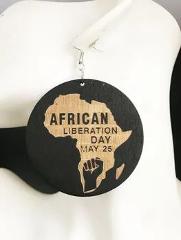 1pair 6cm RUNDE Laser mærkning Afrika liberation Day træ øreringe ,sort farve 8662