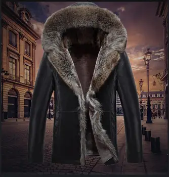 2017 nye ankomst med hætte plus velve thickwarm mænd pels ét stykke læder jakke luksus pels kilderne plus size MLXL2XL3X