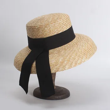 2019 Nyeste Kvinder Strå Hat Bell Type Wide Brim Solhat Afslappet Naturlig Hvede Halm Hat Lang Streamer Strand, Hat, Skygge