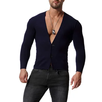 2020 Efteråret New Style Unge Mænd Solid Farve Slim Fit Strikket Cardigan Sweater Frakke Base Shirt Xym010 9045