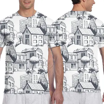 2020 Herre T-shirts Mode Nye Sommer Mænds kortærmet T-shirt Afslappet By Med Træer På Gaden Og Cafe Tshirt Fuld Trykt