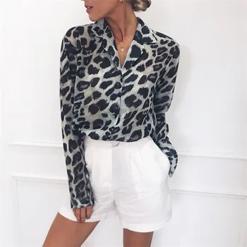 2020 Kvinde Vintage Bluse Med Lange Ærmer Leopard Bluse Kontor Dame Skjorte Tunika Casual Løs Toppe Plus Size Blusas Klud 2995