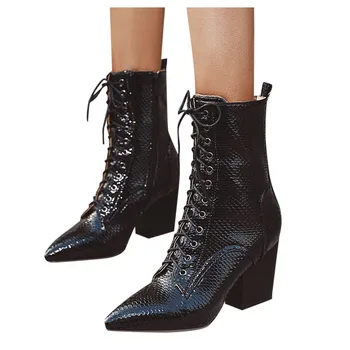 2020 nye snake mønster damer, støvler fortykket PU damer sko damer høj hæl bomuld varme vinter støvler Shoes De Mujer 18018