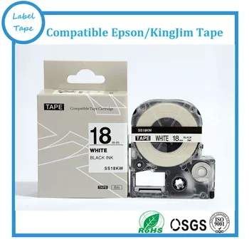 20pcs/masse 18mm Sort på hvid label tape SS18KW kompatibel for KINGJIM labelworks etiket, bånd LW-400 LW-600 78