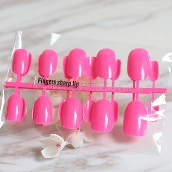 24pcs nye produktsalg lang små runde Pink ovalt hoved falske negle passer behageligt DIY nail candy farve R26 0103 3284