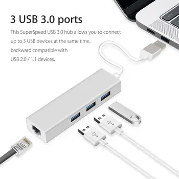 3-Port USB 3.0 er en Gigabit Ethernet-Lan RJ45 Netværk Adaptere Hub til 1000 mbps for Mac PC 13350