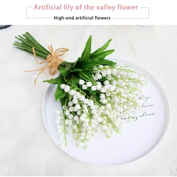 37cm Kunstig Blomst Lily Of The Valley Dobbelt Gaffel 6 Pinde Lily of The Valley Buket Ferie Bryllup Valentine Dekoration 29060