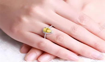 3CT Pære Skåret Gul Diamant Engagement Ring, Solid hvidguld 585 Ring til Dame Skriver på den Hukommelse, Bryllup Smykker