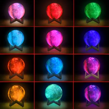 3D Malet Starry Sky Moon Lamp 16 Farver, Fjernbetjening, Genopladelige Himlen Galaxy Lys Planet Tågen Nat lys natbordet Indretning 1549