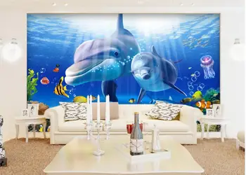 3d tapet brugerdefinerede vægmaleri væggen klud Blue ocean dolphin TV baggrund væggen billedet tapet på vægge, 3 d foto tapet