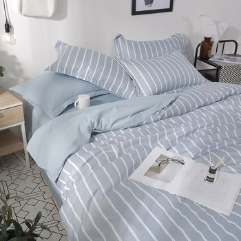 4/3stk blå hvid stripe sengelinned for moderne mode soveværelse, sengetøj sæt dynebetræk Ren farve elegance ark pilowcase