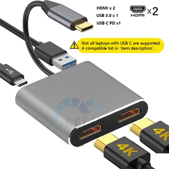 4-I-1 USB-C til Dobbelt HDMI-USB 3,0 Bærbar Docking Station USB-C-Hub Adapter Til Bærbar Macbook DELL XPS Overflade Lenovo ThinkPad 39072
