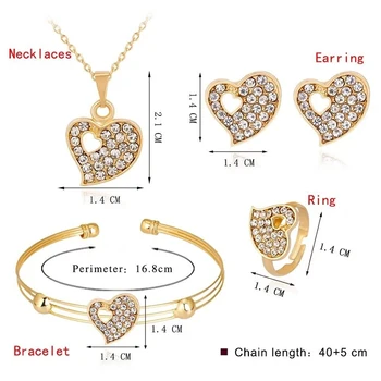 4 Stk Søde Hjerte Formet Halskæde, Øreringe Smykker Sæt Krystal Dejlige Guld Farve Smykke Sæt