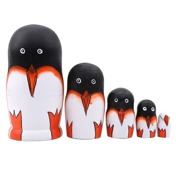 5 Lag Nesting Dukker Babushka Toy Træ Penguin Hånd-Malet Russisk Dukke Hjem Indretning Børn Gave 18919