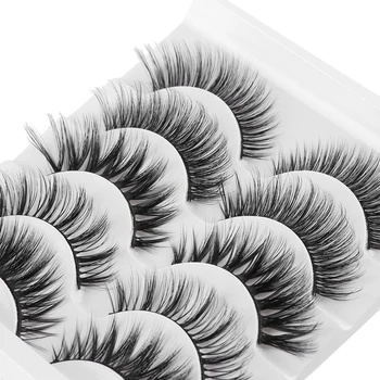 5 Par 3D Faux Mink Hair Falske Øjenvipper Wispies Lang Cross Vipper Håndlavet Eye Makeup Udvidelse Vipper 5094