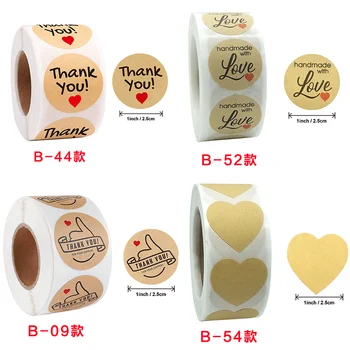 500pcs/roll Runde Kraft Klistermærker Glædelig Kærlighed og Tak Taske Tætning af klistermærker Etiketter Mærkat Xmas Gaver Tætning til Pakke Tags