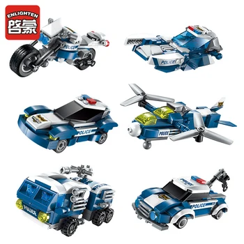 577pcs Blokke Toy Sæt 6 I 1 Oplyse byggesten Legetøj Transformation Politiet Robot Bloco brinquedo Til Kid ' s Gave 2105