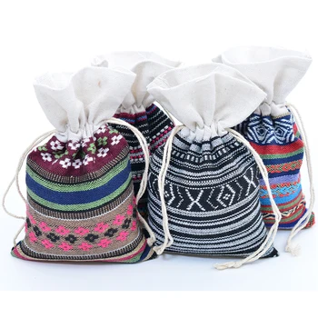 6stk/masse 4x6 tommer Mexico Style Etnisk Bomuld gavepose Dobbelt Snor Smykker Emballage Taske til DIY Håndværk Slik Bønner 6913