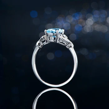 6x8mm Oval Cut 1.15 ct VS Blå Akvamarin & 0.04 ct Naturlige Bane Diamant Ægte 14k Hvid Guld Engagement Ring 13157