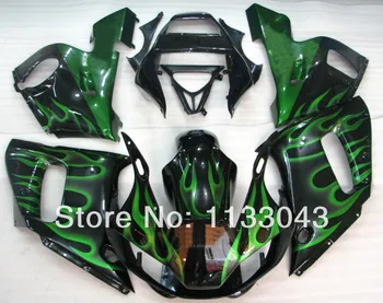 7gifts+ Grøn flamme sort Kåbe kit til Yamaha YZF-R6 98-02 YZF R6 98 99 00 01 02 YZF 600 R6 1998-2002 stødfangere #44SV