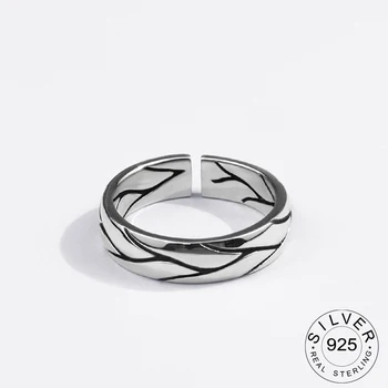 925 Sterling Sølv Ringe for Kvinder Linjer Vintage Bryllup Trendy Smykker Store Justerbar Antikke Ringe Anillos 9590