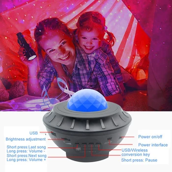 ALLOET Romantisk Farverige LED stjernehimmel Laser Projektor Lampe Bluetooth Stemme Fjernbetjening Musik Spiller Projektion Nat Lys