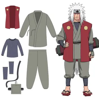 Anime Naruto Shippuden Cosplay Gama-Sennin Jiraiya Kostumer Unisex Fancy Fest Uniform Komplet Komplet Sæt til Halloween 28606