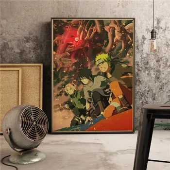 Anime Naruto Tegnefilm tegneserier Plakat Bar Kids Room Home Decor Naruto Retro Kvalitet Lærred Maleri Kunst, Indretning og Wall Decor