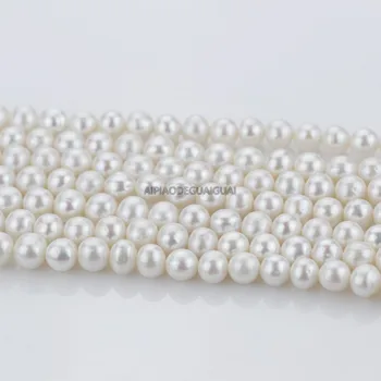 APDGG engros 5strands 7-8mm grade A+ runde hvide perle tråde løse perler kvinder dame smykker DIY 7121