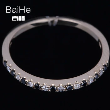 BAIHE Massivt 14K Gul Guld 0.2 CT H/SI Runde Naturlige Diamanter & Sorte Diamanter Kvinder bryllupsgave Fine Smykker Diamant Ring 32859