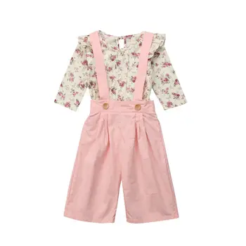 Barn Børn Baby Piger Outfits Tøj Foråret Sød Mode Søde Lyserøde Løs Hofteholder Blomster Blomster Toppe+Lange Bukser Sæt 2STK 8317