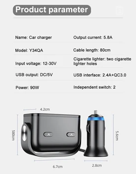 Bil Lighter Stik Splitter 12V Oplader Dobbelt USB-QC 3.0 Hurtig Opladning Auto cigartænder-Stik Power Adapter Stik 14486