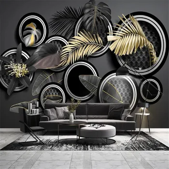 Brugerdefinerede 3D tapet vægmaleri moderne geometriske tropiske planters blade baggrundsbillede vægmaleri
