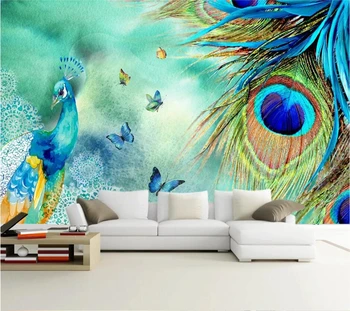 Brugerdefineret baggrund 3d mode enkel peacock rig og heldig lovende TV baggrund væggen stue Dekorative malerier, 3d обои 25372