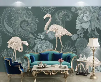Brugerdefineret store 3D vægmaleri tapet luksus luksus retro flamingo Europæisk baggrund væggen blomster 1982