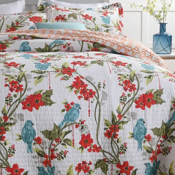 CHAUSUB Quality Bedspread Quilt Set 3pcs Flower Print Cotton Quilts Quilting Bed Cover Sheets King Queen Size AB-side Coverlets 23899