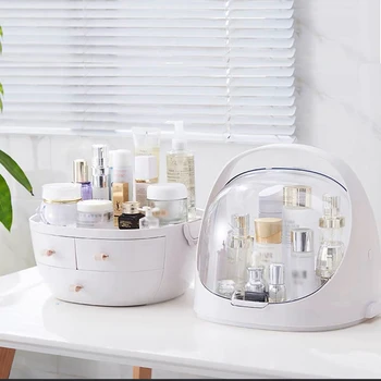 Clamshell 3 Skuffe Toiletbord Afrundet Makeup Holder Opbevaringsboks Til Læift Smykker Cosmetic Organizer