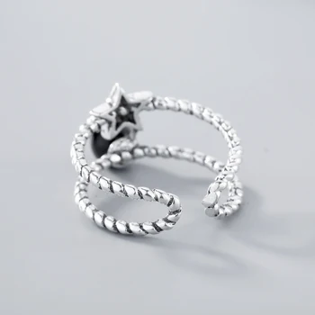 Cxwind Fashion Star-Ring-Black Simuleret Perle Ring Retro Stjerne Snoede Ringe Gave Til Kvinder Kno Åbnet Smykker 23674