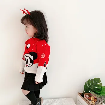 Disney Korea Baby Piger Drenge Tøj Forældre-barn-Strik Pullover Sweater Tegnefilm Mickey Snefnug Print Efterår og Vinter Varm Outwear 20132