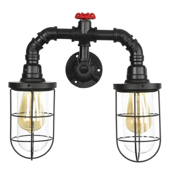 Dobbelt Strygejern Glas Vintage Sconce væglamper LED Industriel Loft vandrør væglamper Skifte Sengen væglampe Home Decor 16071