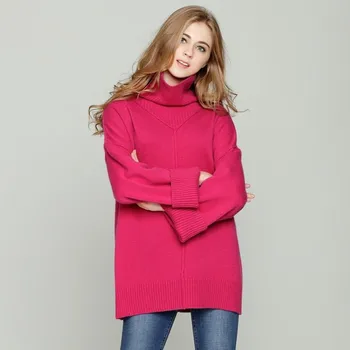 Dobbelt Tyk, Høj Krave Cashmere Sweater Kvindelige Løs Sweater Vilde Bunke Bunke af rose Rød Sweater 11897
