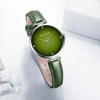 DOM Top Luksus Mode Kvindelige Quartz armbåndsur Elegant Grøn Kvinder Læder Ure Vandtæt Ur Pige Mønster Ur G-1292