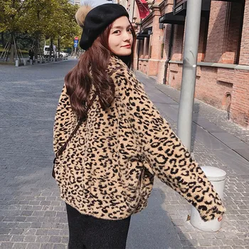 Efterår og vinter nye mink Leopard trøje, jakke fortykket koreanske version af løse kort stil efterligning strikket mink pels 8386
