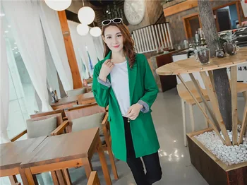 Efteråret blazer kvinder elegante plain farve mellemlang lang design med lange ærmer kontor dame dragt jakke grøn sort plus størrelse 3XL