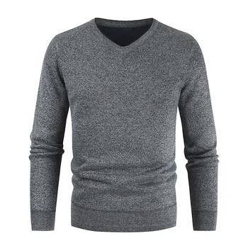 Efteråret og Vinteren Ny Stil Mænds Casual V-Neck Plus Velvet Pullover Sweater Mode Solid Farve Trøje 10995