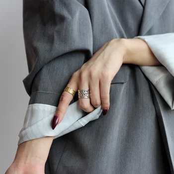 Europæiske og Amerikanske Enkle Design Forstand S925 Sterling Sølv Hamret Ring Kvindelige Åben Hamrede Tekstur Index Finger Ring 3123